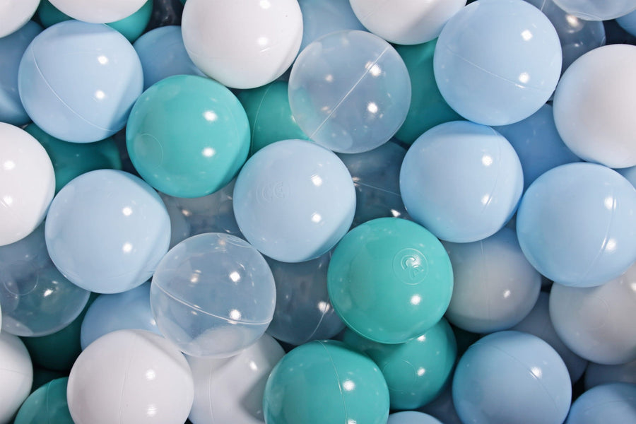 Lot Bleu Lagon de 200 balles bleues, turquoise, transparentes et blanches pour piscine à balles